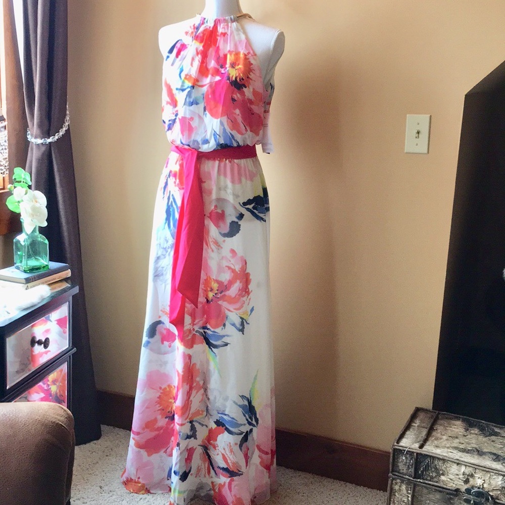 Vince Camuto floral halter long dress gown maxi